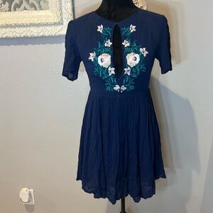 Free people Navy Blue Dress with Floral Embroidery
